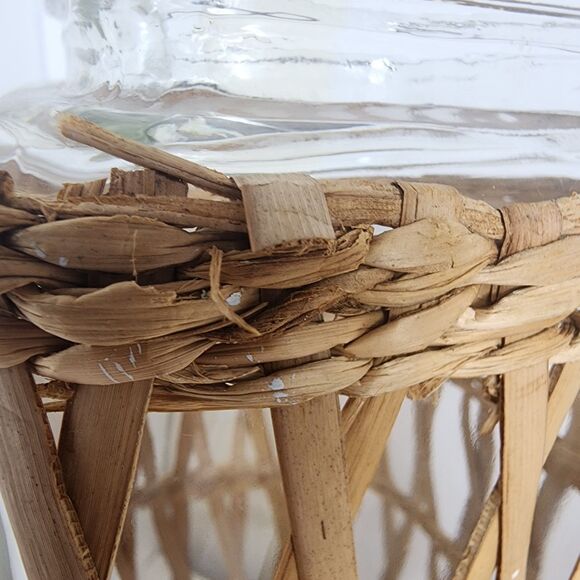 Lidded Seagrass Glass Wicker Boho Retro Square Storage Jar Vintage Set of 4 - Picture 13 of 14